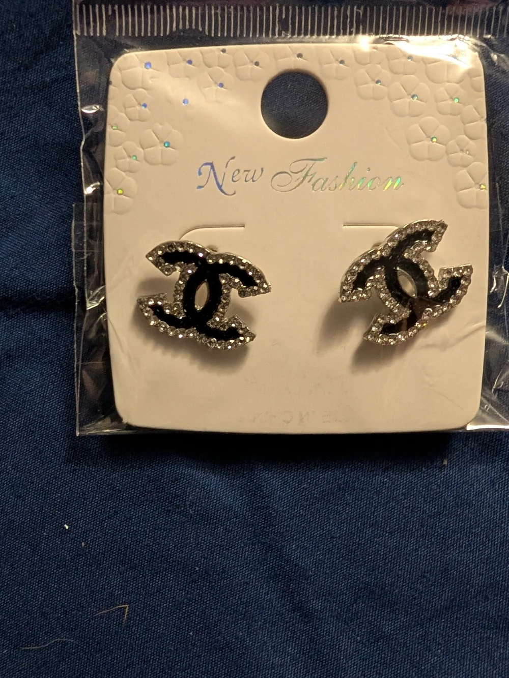 🦋 Black and Silver Interlocking Logo Stud Earrings